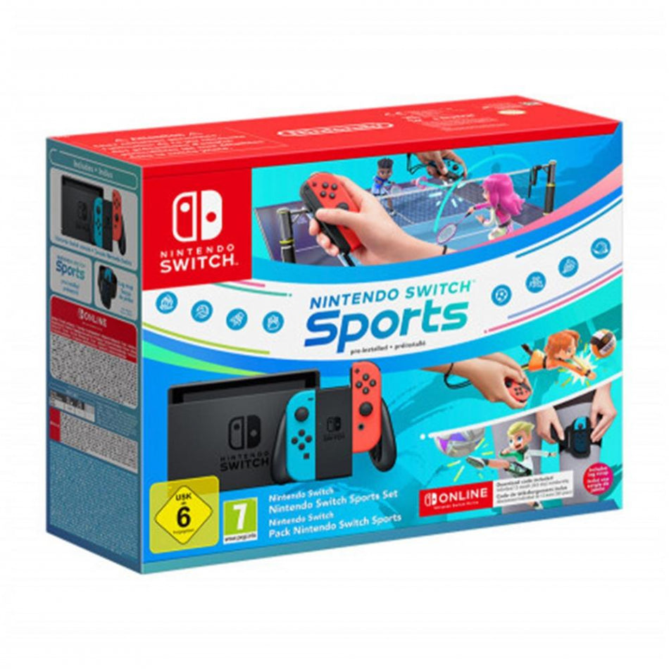 Nintendo Switch with Joy-Con Pair Neon Red & Blue + Nintendo Sports Set + 12 months Nintendo Switch Online