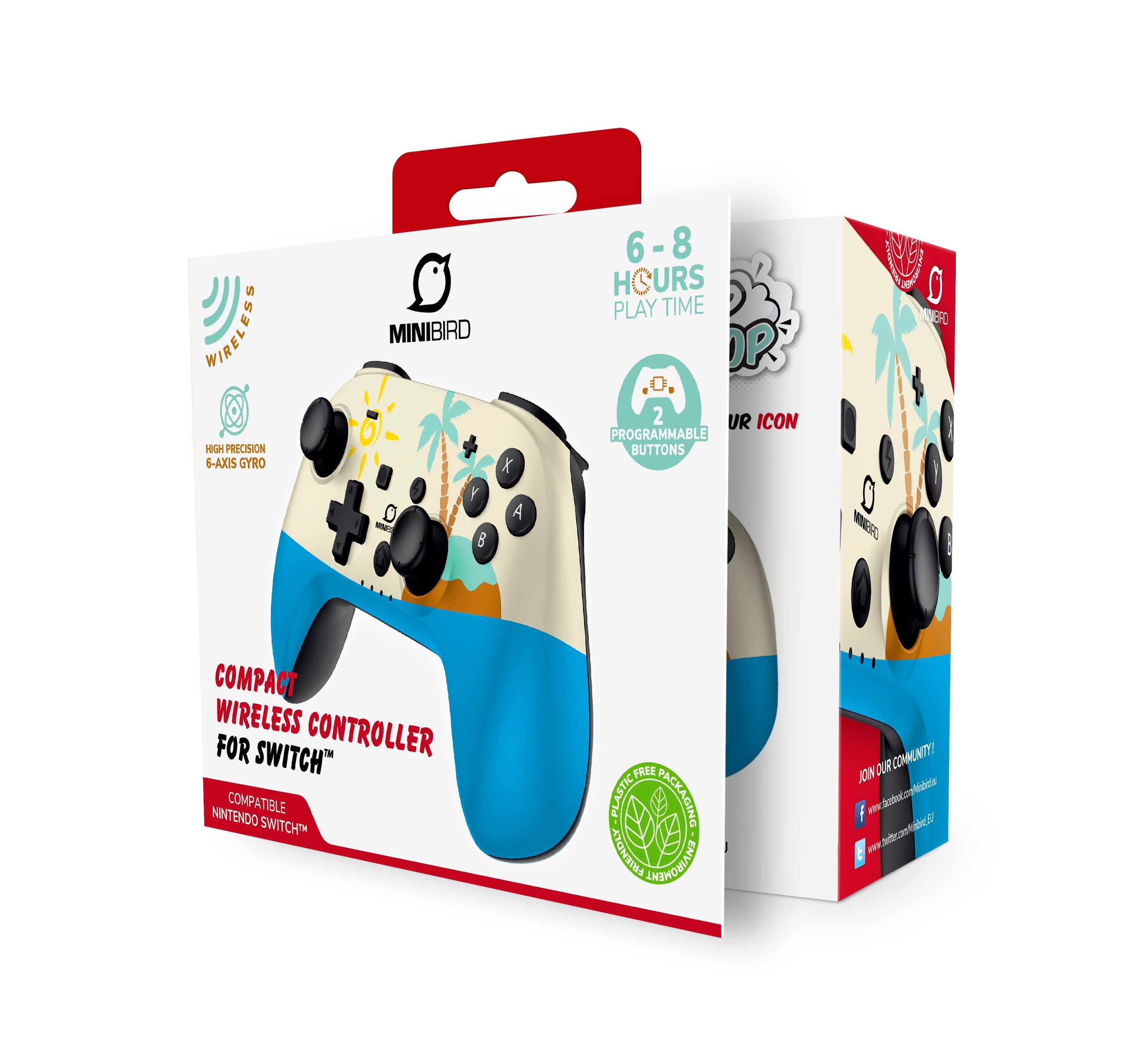 Minibird Pop Top - Manette sans fil Bluetooth "The Island" pour Nintendo Switch et Switch OLED