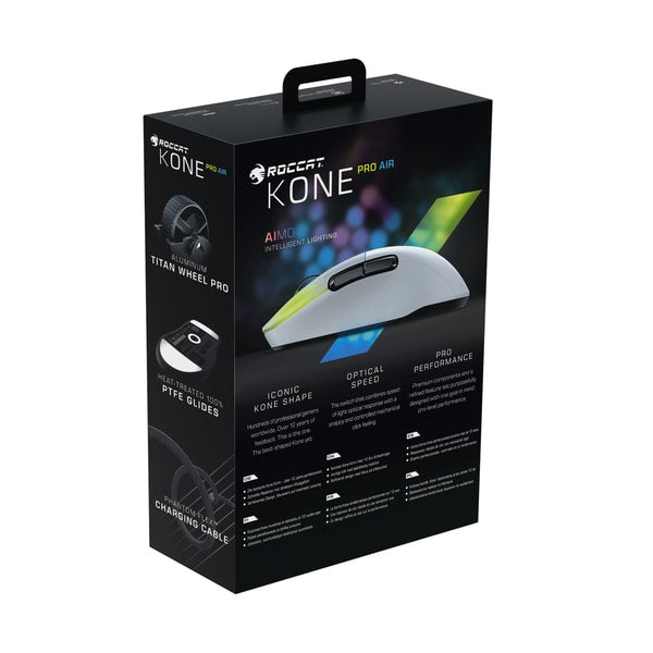 Roccat - Souris de jeu sans-fil optique RGB hyperlégère, ergonomique et ultraperformante Kone Pro Air Blanche