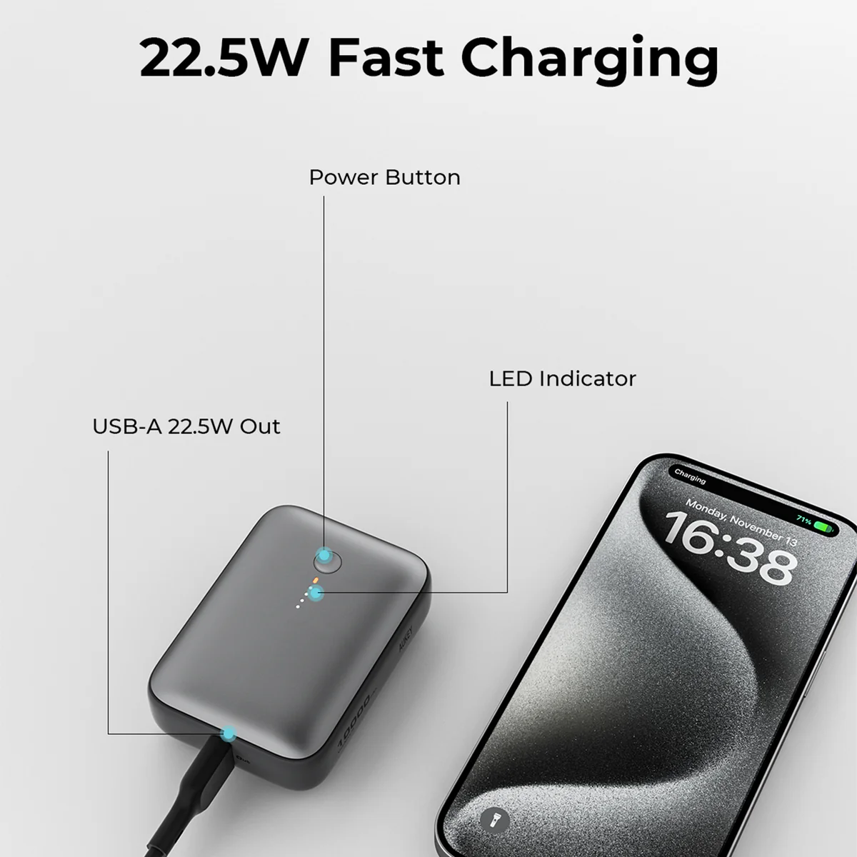 Aukey - Spark Mini 10000mAh 20W Powerbank Bleu USB-C/USB-A