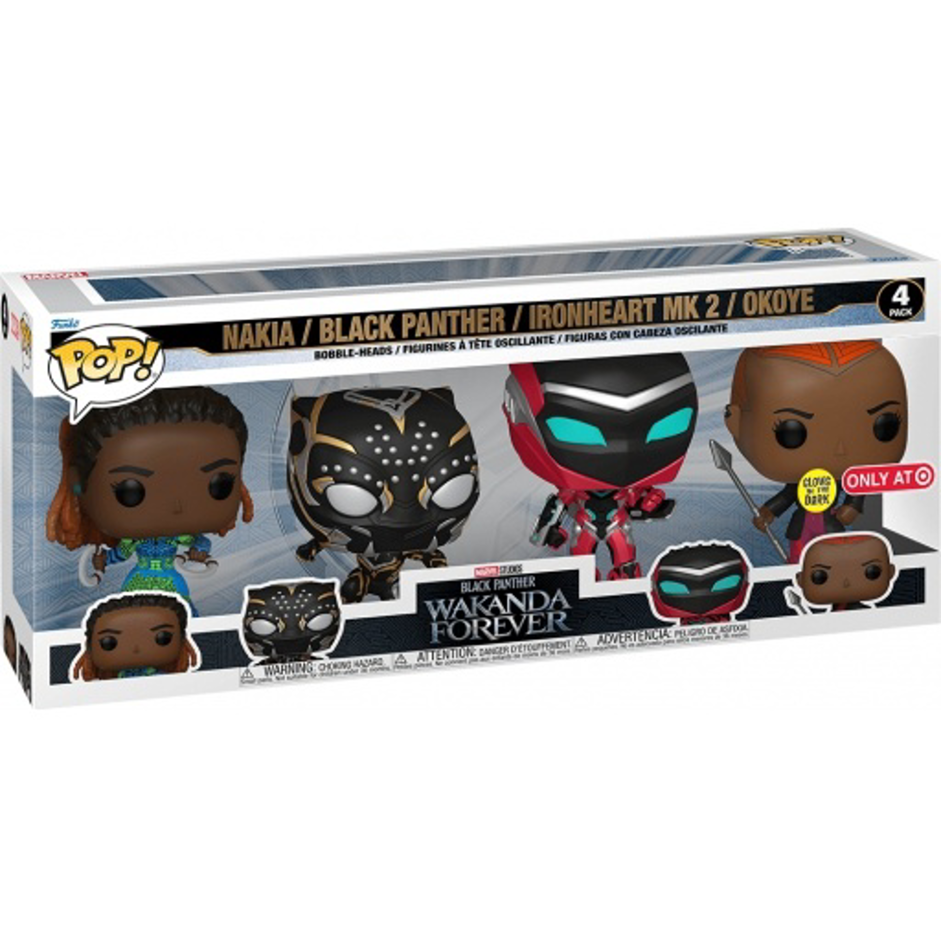 Funko Pop! 4-Pack: Marvel: Black Panther Wakanda Forever - Nakia, Black Panther, Ironheart MK 2, Okoye (Glows in the Dark) (Special Edition)