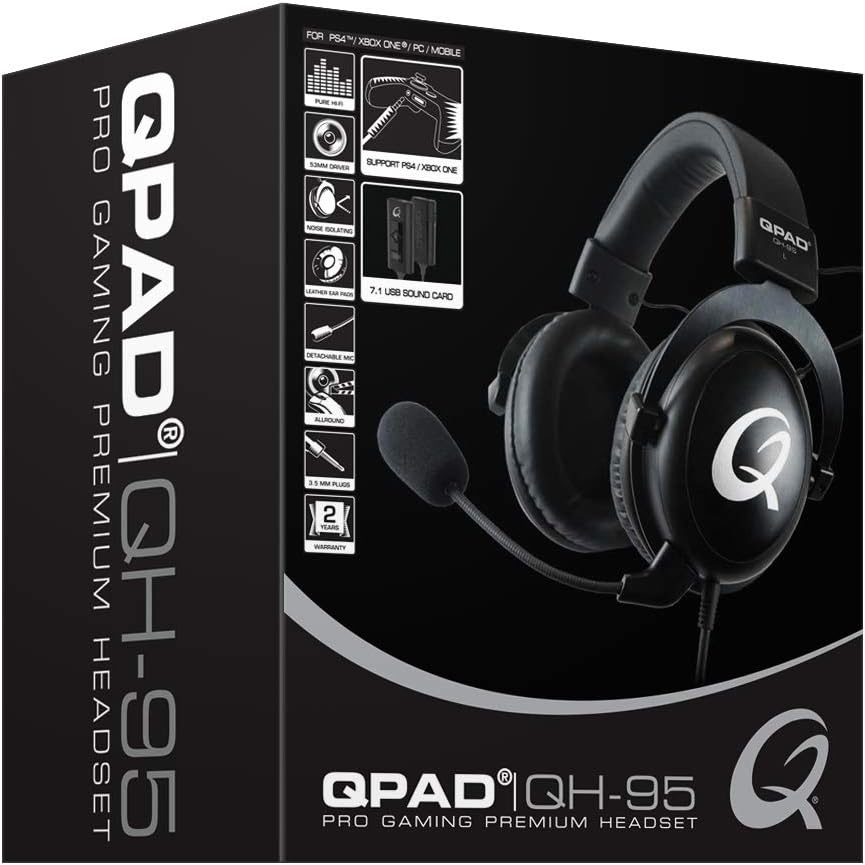 QPAD - QH-95 High End Stereo and 7.1 USB Gaming Headset, Closed Ear, Noise Cancelling detachable Microphone, Multiplatform