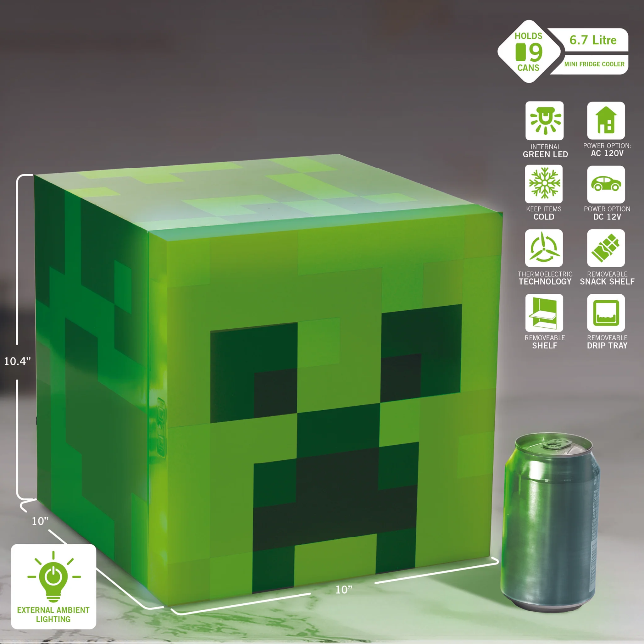 UKON!C - Minecraft - Mini réfrigérateur 6.7L (9 Cannettes) Bloc Creeper