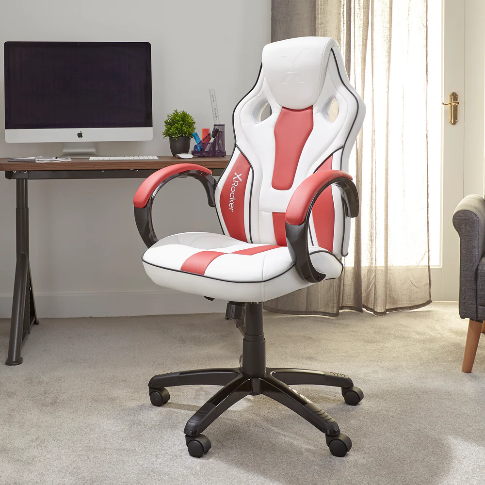 X Rocker - Siège de bureau Maverick réglable en hauteur blanc et rouge avec support lombaire