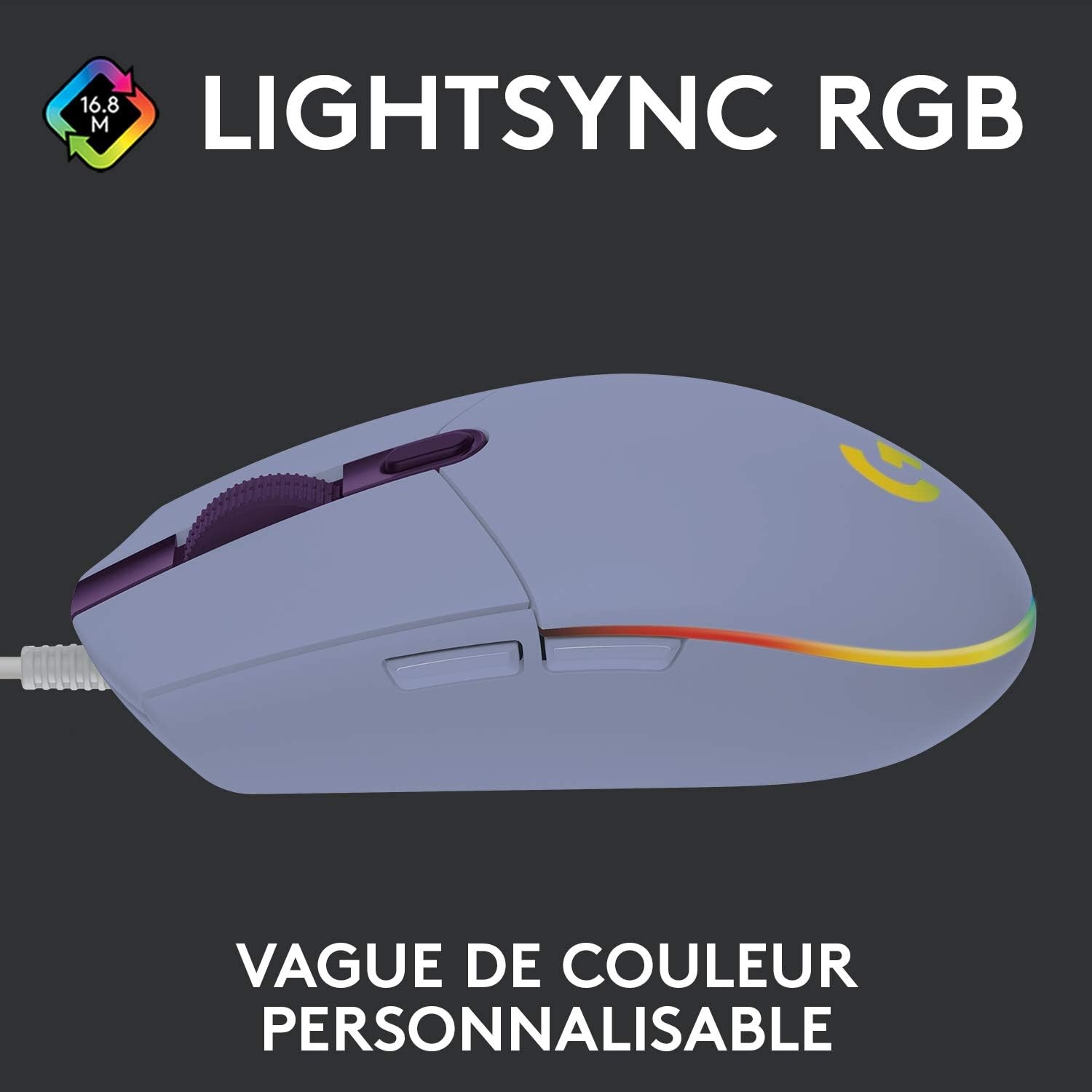 Logitech Souris de jeu sans fil G203 Lightsync Lilas