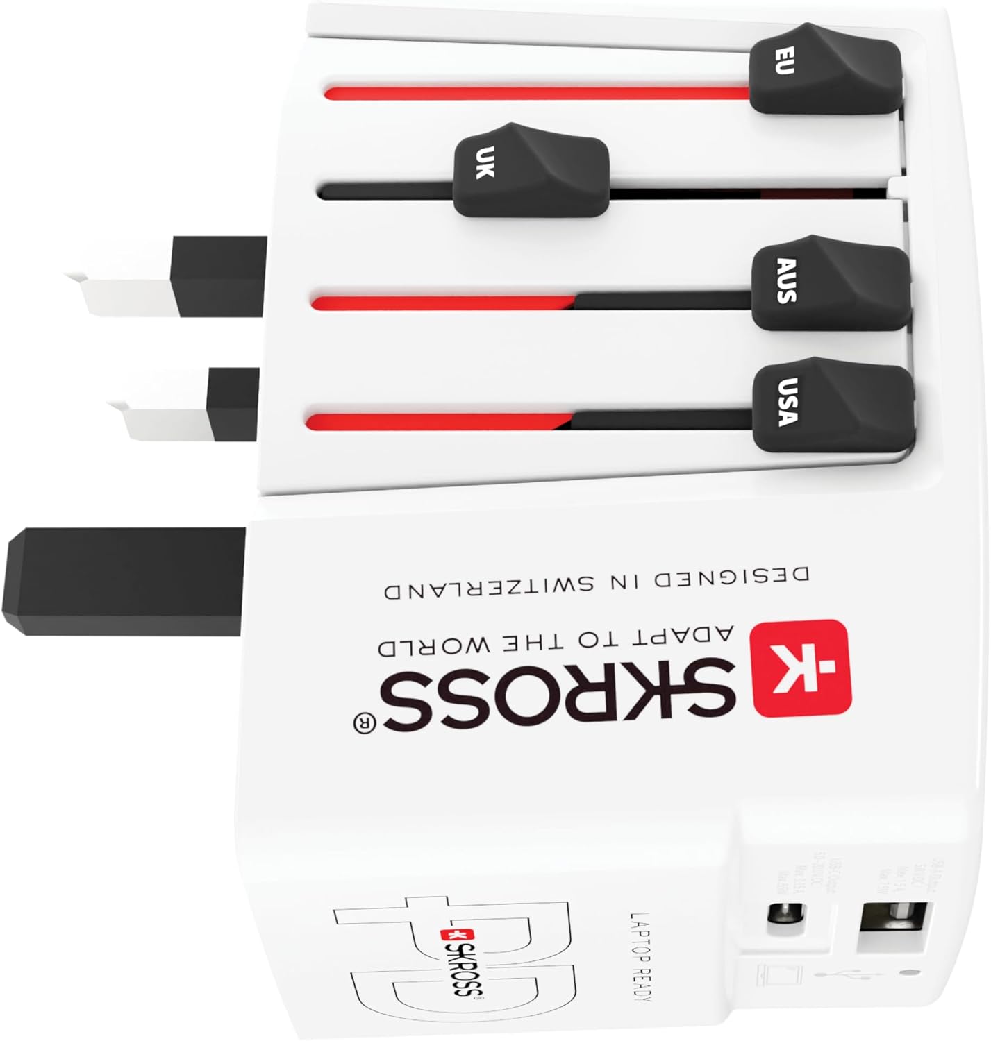 Skross - Adaptateur de voyage MUV PRO 3 pôles + 1 USB charge rapide + 1 Type C 3250 mA Blanc