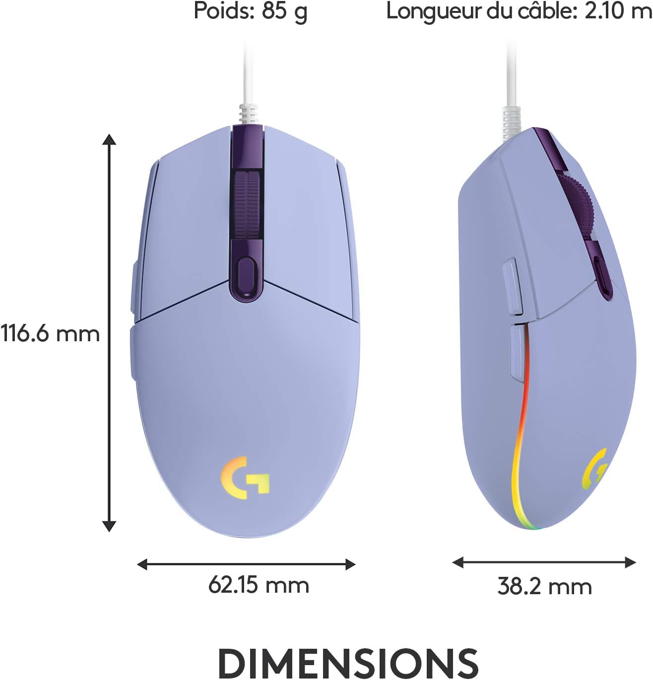 Logitech Souris de jeu sans fil G203 Lightsync Lilas