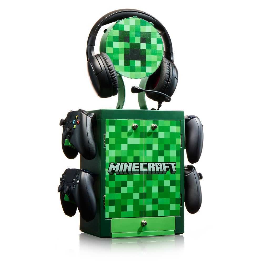 Numskull - Minecraft - Meuble de rangement de jeux inspiré du Creeper pour 4 manettes - 10 jeux - 1 casque