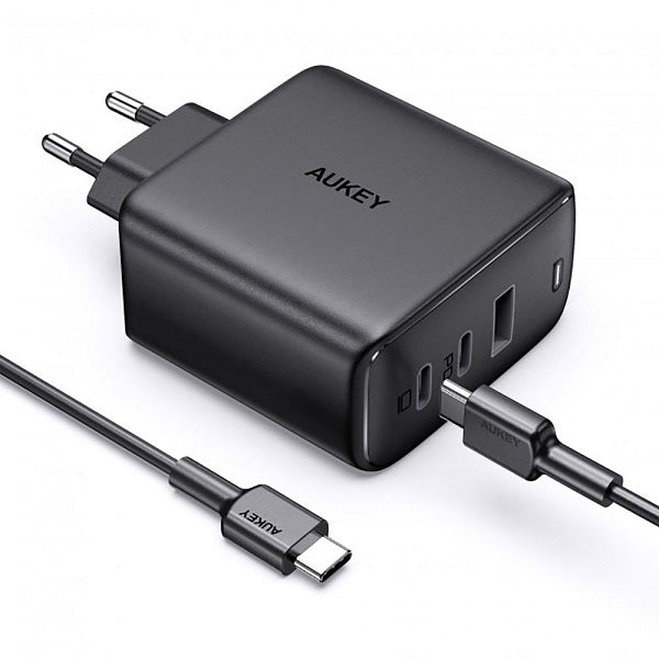 Aukey - Chargeur PD GaN 90W à trois ports PA-B6S Omnia Mix3 + Cable USB-C 100W PD