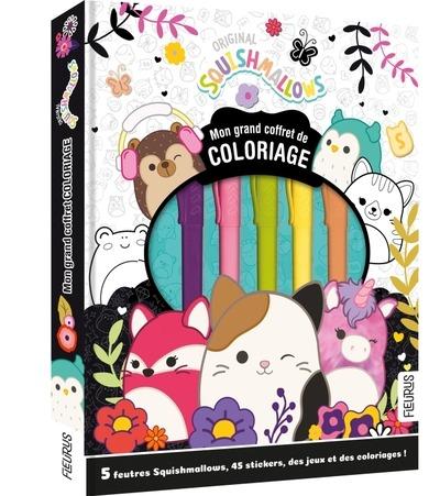 Squishmallows : Mon grand coffret coloriage  : 5 feutres, 45 stickers, des jeux et des coloriages !