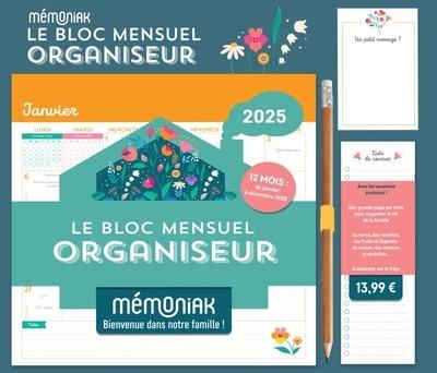 Mémoniak : Le bloc mensuel organiseur floral : de janvier à décembre (édition 2025)