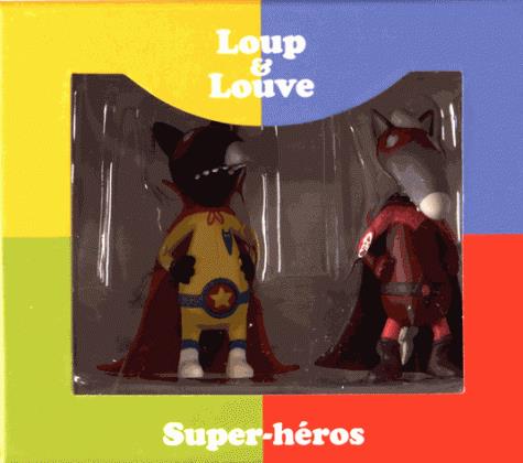 Figurines duo Loup super-héros et Louve super-héroïne.