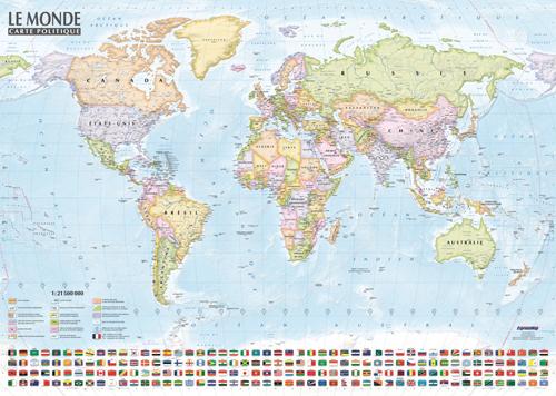 Carte du monde murale, double face : politique et physique