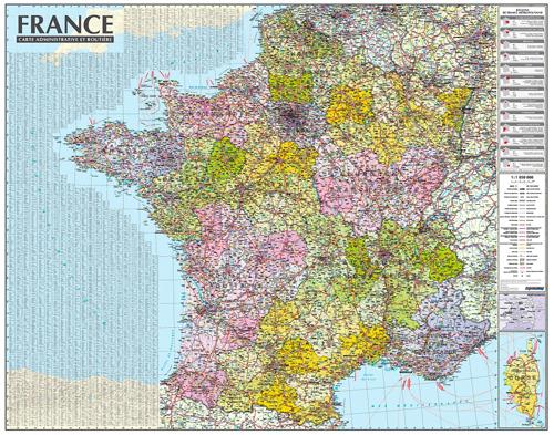 France, carte murale laminée