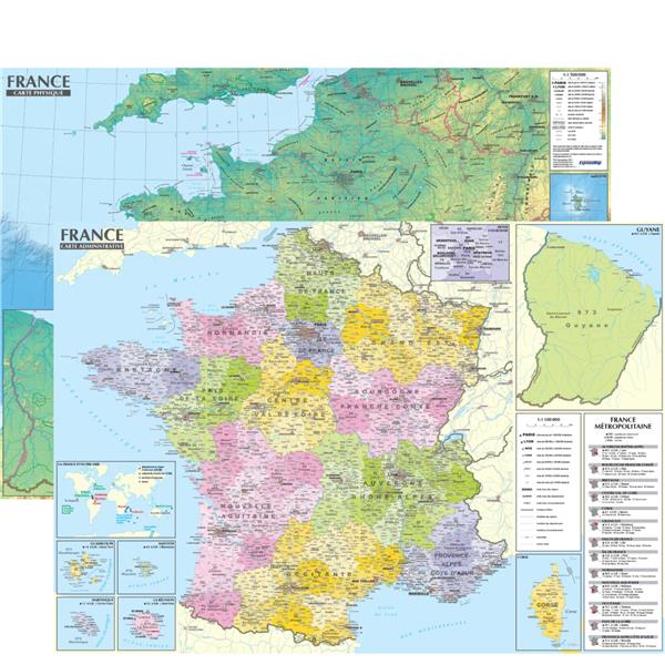 France : Carte administrative et physique (édition 2024)