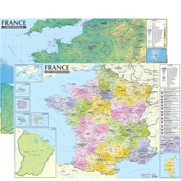 France : Carte administrative et physique (édition 2024)