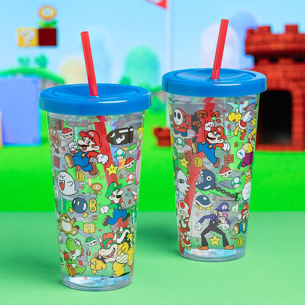 Nintendo - Super Mario - Verre en plastique Mario Bros avec paille