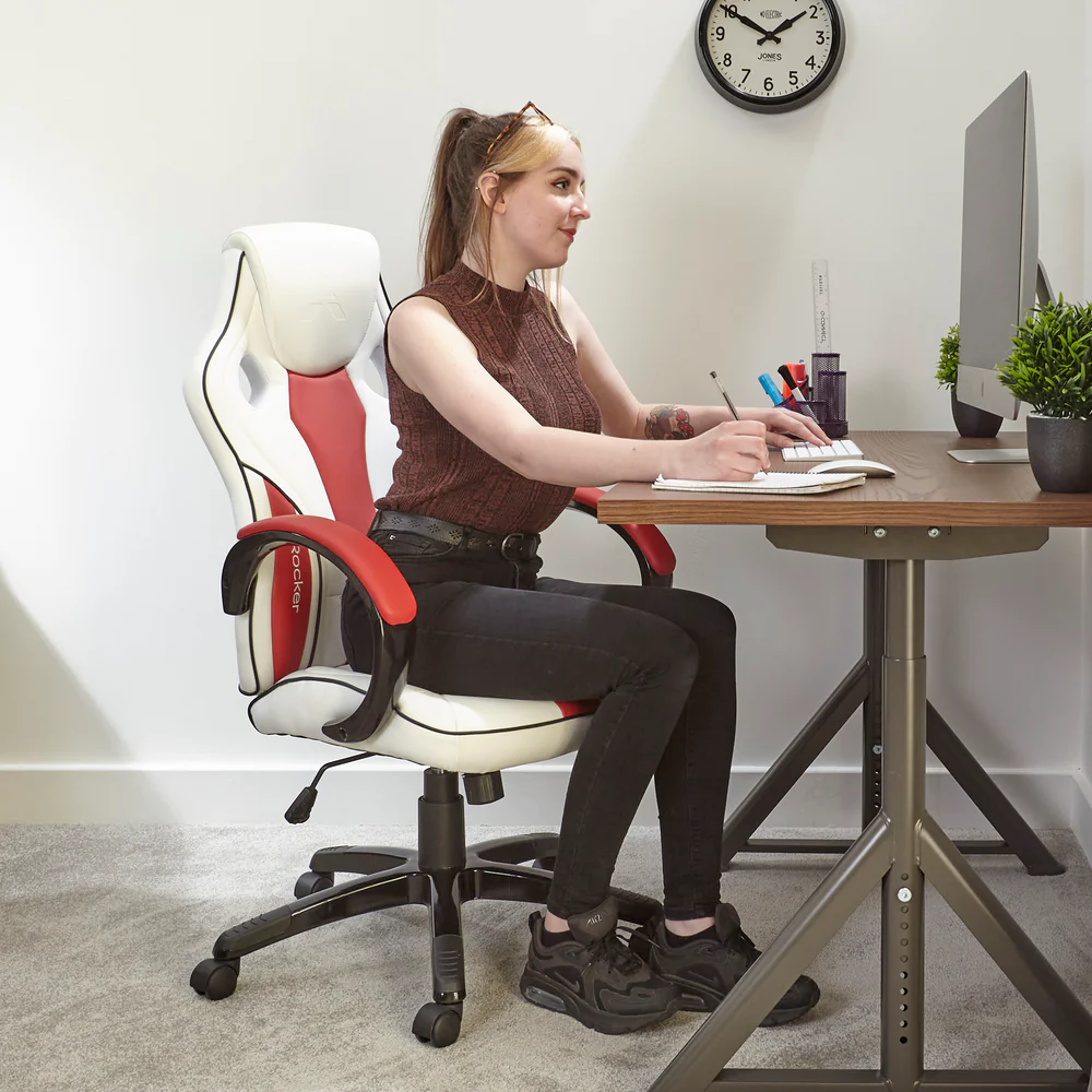 X Rocker - Siège de bureau Maverick réglable en hauteur blanc et rouge avec support lombaire