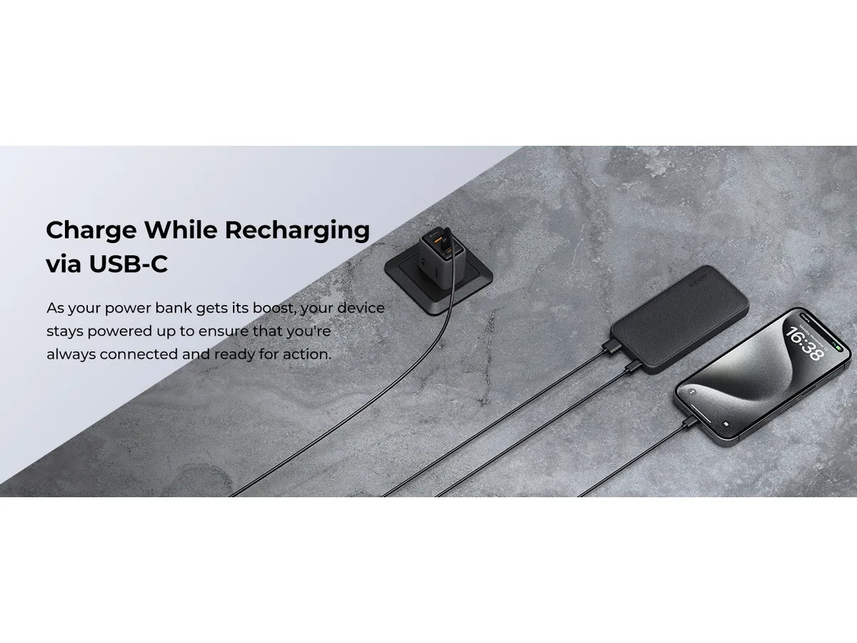 Aukey - Power Bank Grise Sprint 10000mAh 15W Charge rapide