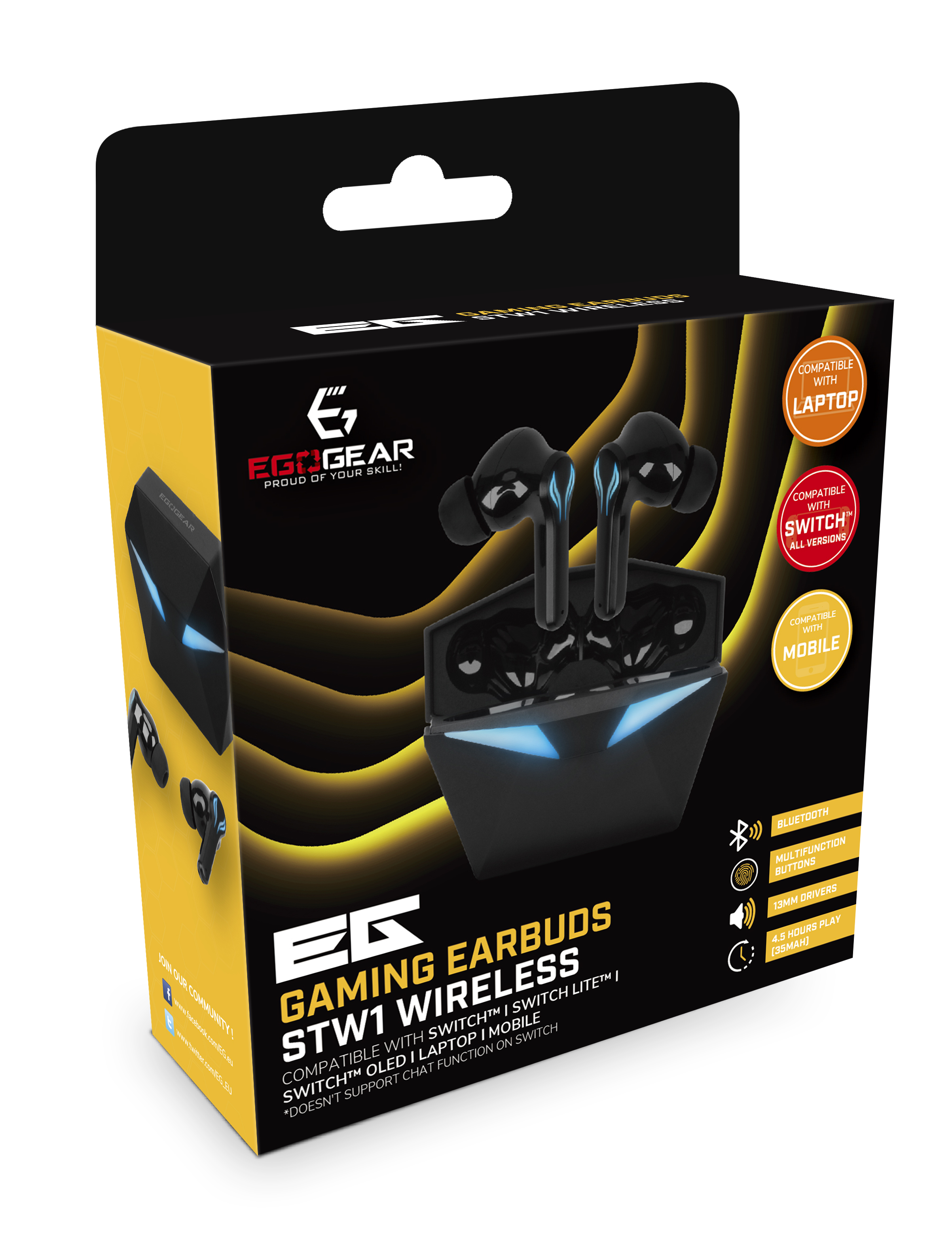 EgoGear - Écouteurs de jeu sans fil Bluetooth STW1 pour Switch, Switch Lite, Switch OLED, Portable et Mobile