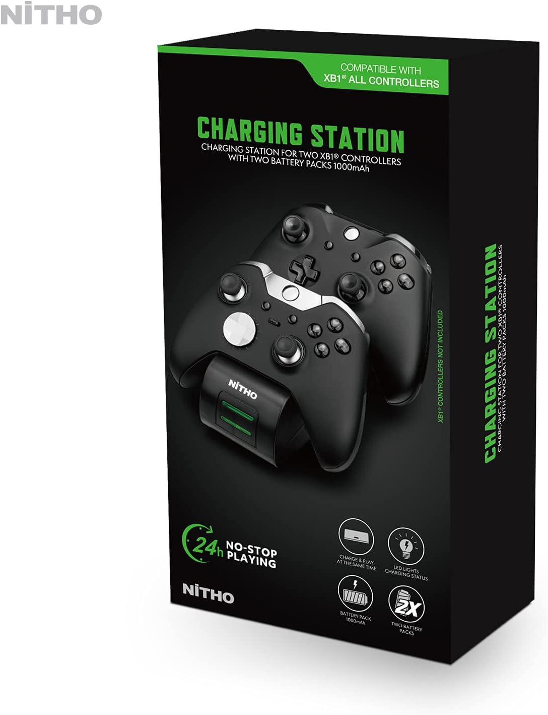 Nitho - Chargeur double noir pour manettes Xbox One