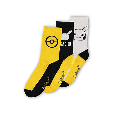 Pokémon - Pack de 3 paires de chaussettes pour homme Pikachu (Taille 43-46)