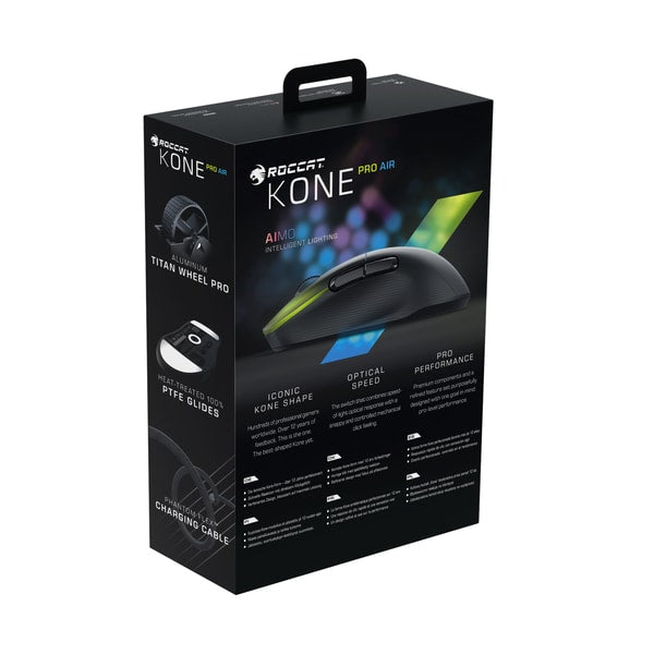 Roccat - Souris de jeu sans-fil optique RGB hyperlégère, ergonomique et ultraperformante Kone Pro Air Noire