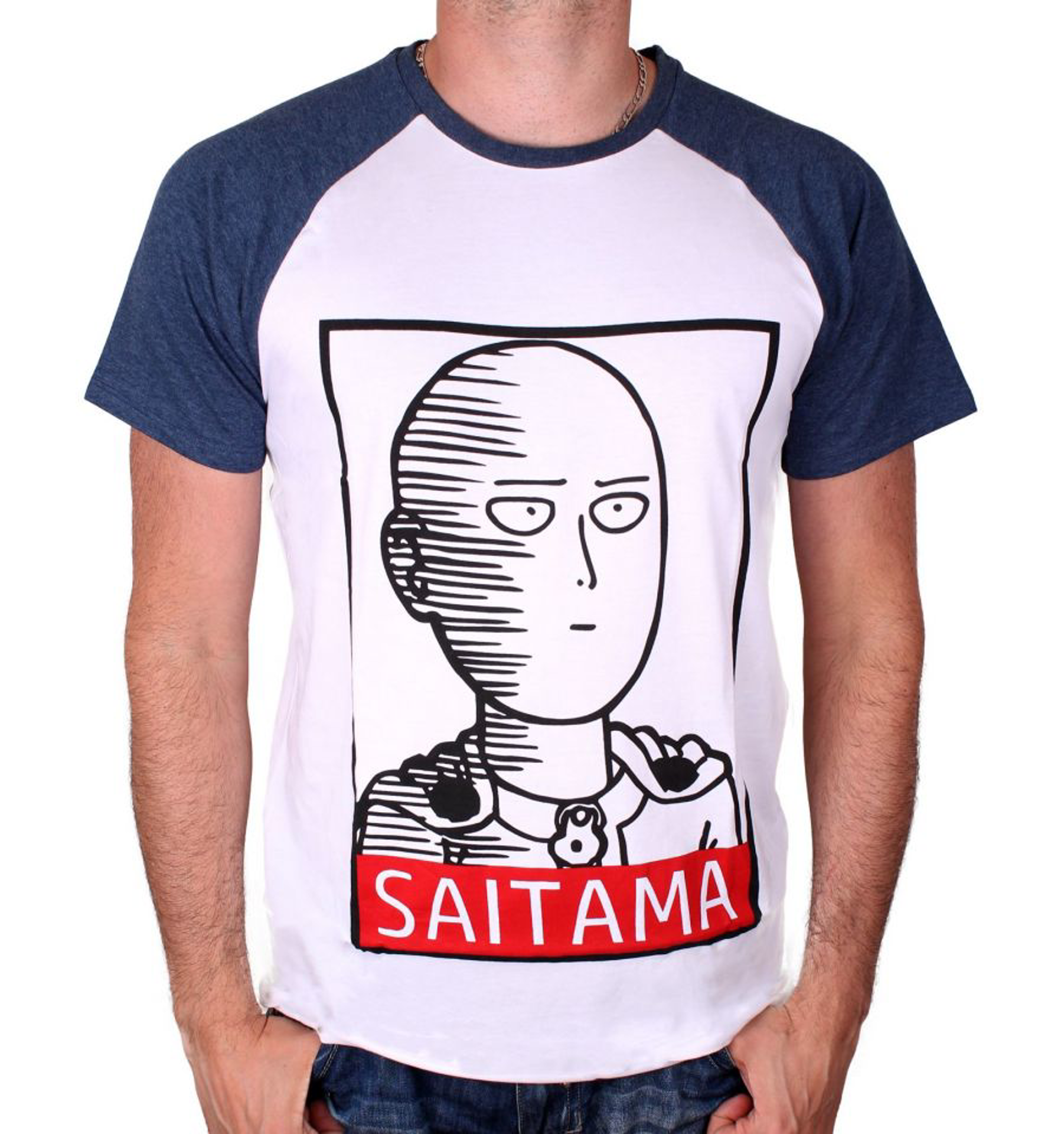 One Punch Man - Saitama Draw White/Blue T-Shirt S