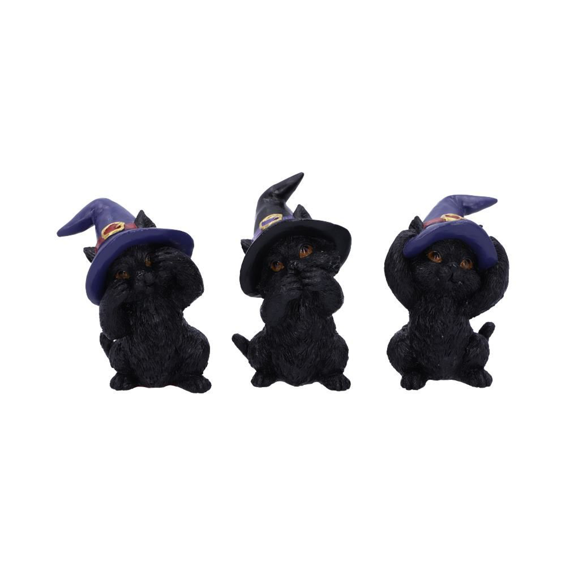 Three Wise Familiars - Figurines de chats noirs Ne pas voir, ne pas entendre, ne pas dire le Mal 9.2cm