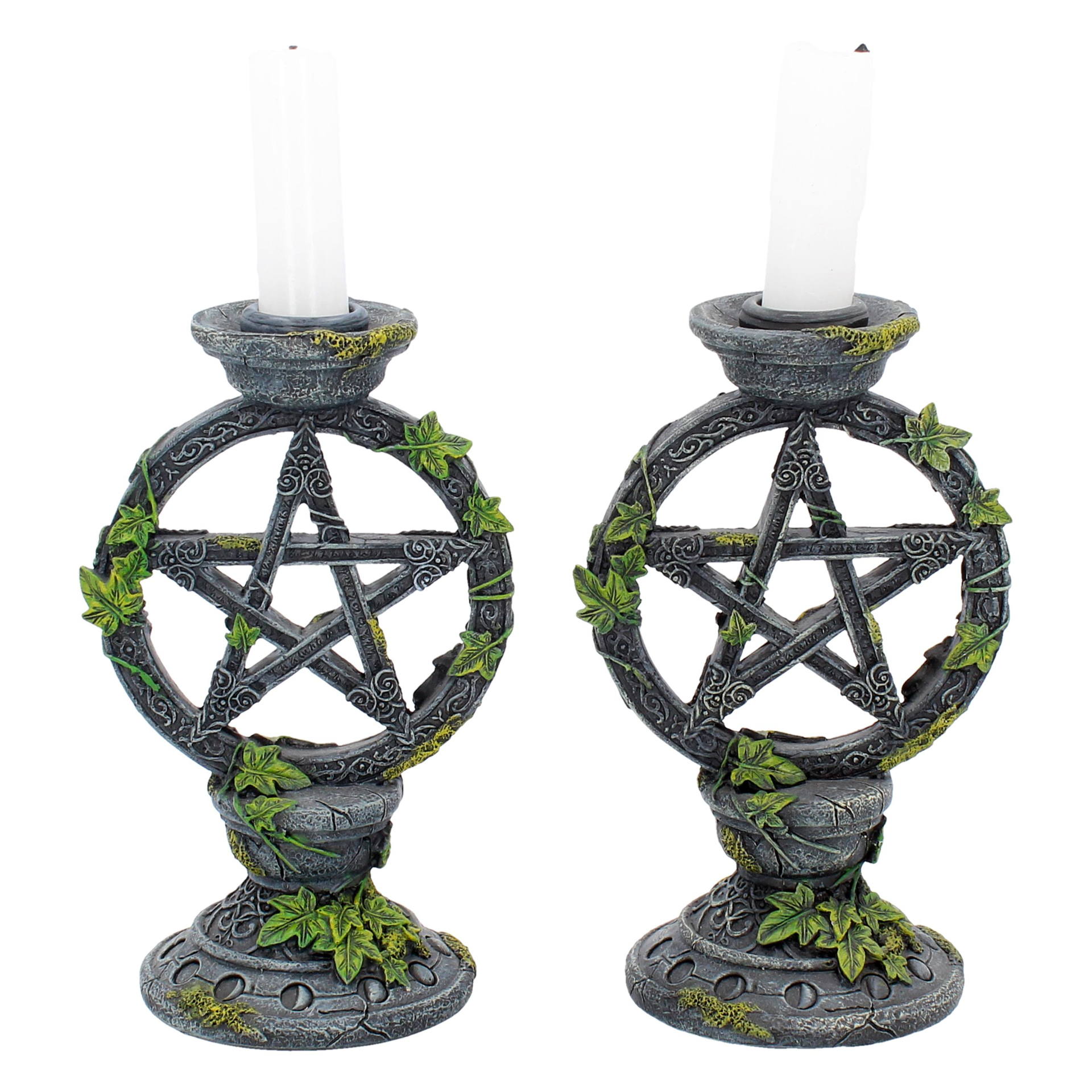 Wiccan Pentagram - Ensemble de deux bougeoirs de sorcières 15cm