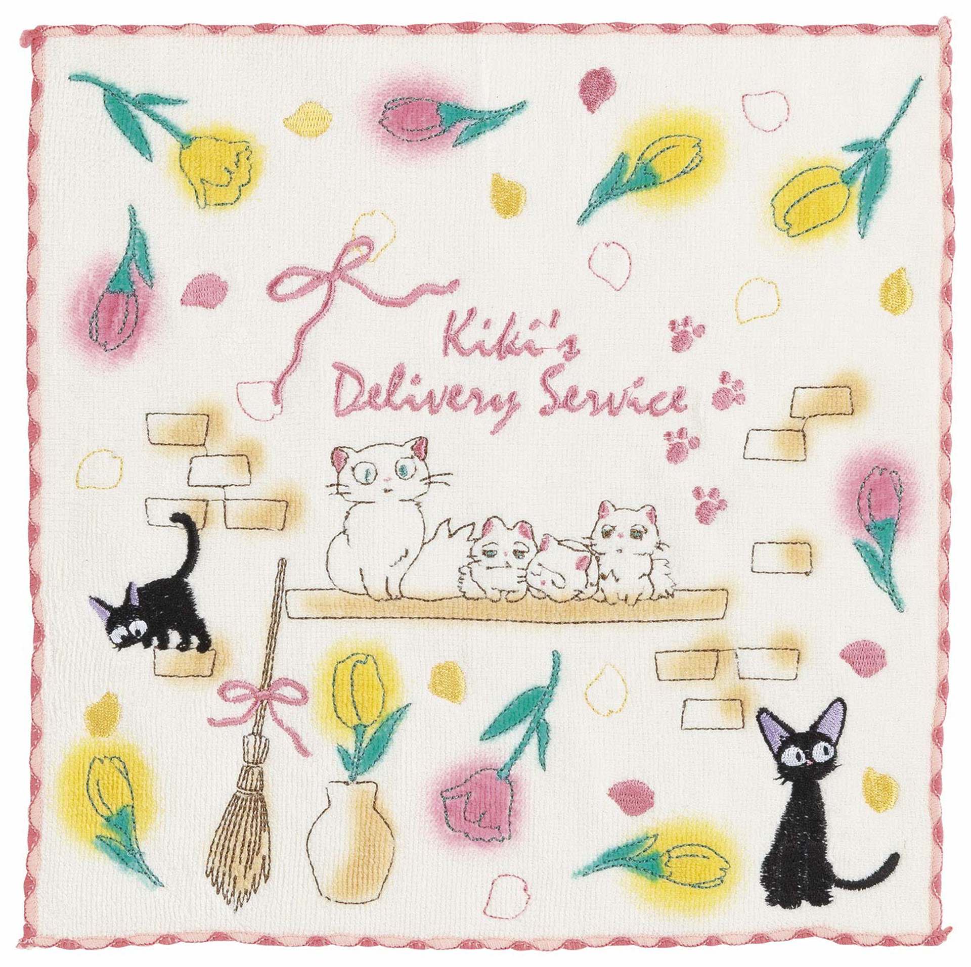 Ghibli - Kiki la petite sorcière - Essuie-mains brodé Famille de Chat 25x25cm