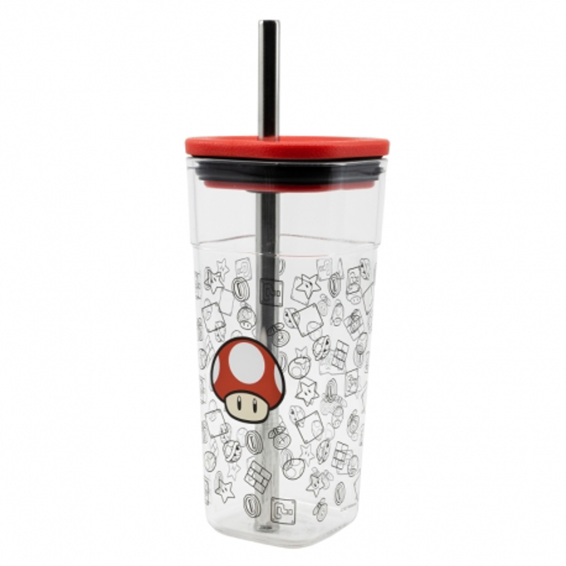 Stor Young Adult - Nintendo - Verre Acrylique (avec Paille en Acier Inoxydable) - Champignon - 540 ML