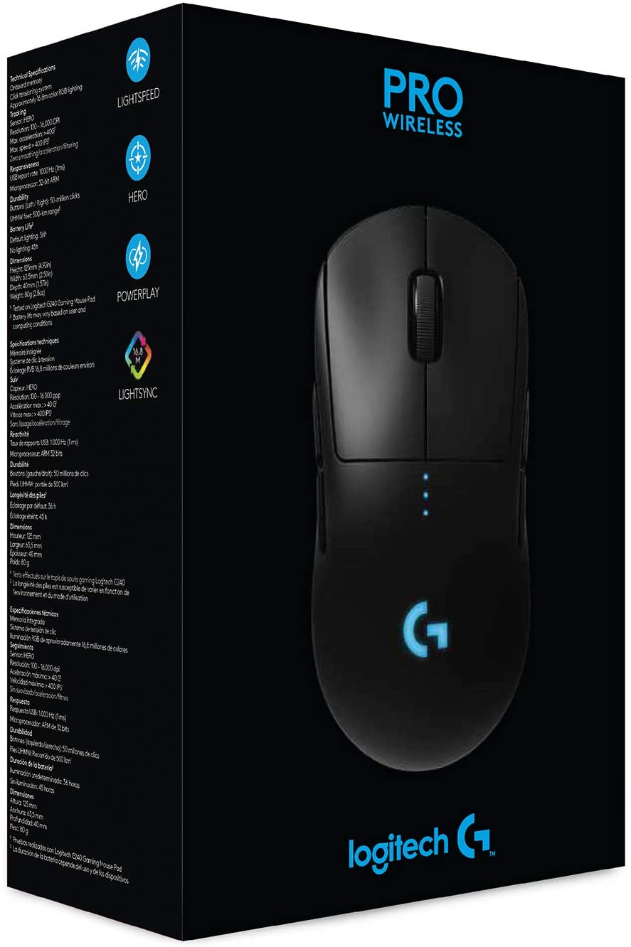 Logitech Souris de jeu sans fil G PRO Noire