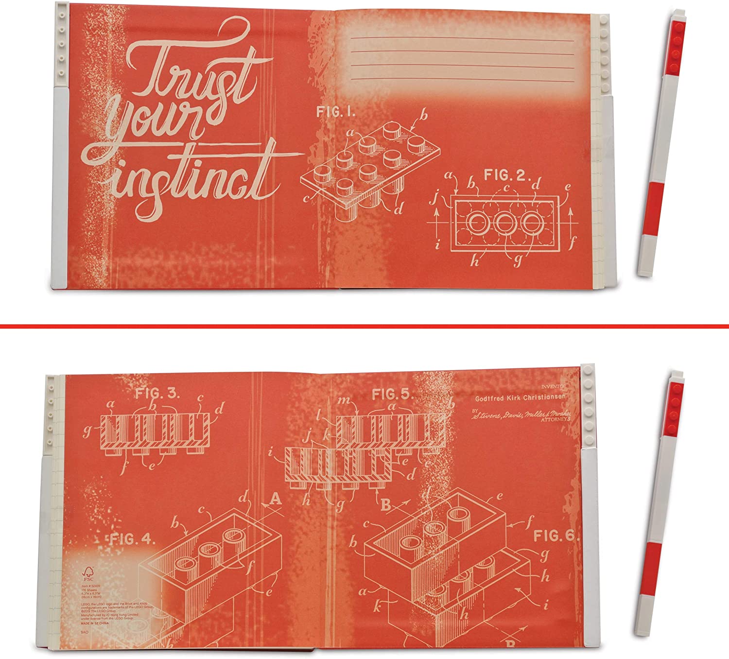 Cahier verrouillable Lego avec stylo gel - Rouge