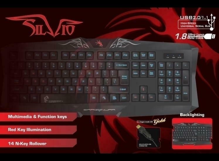 Dragonwar Silvio Clavier Gaming Qwerty - 14 touches anti-ghosting - touches rétro-éclairées - n-key rollover - Noir