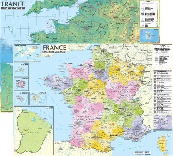 France : carte administrative et physique (édition 2023)