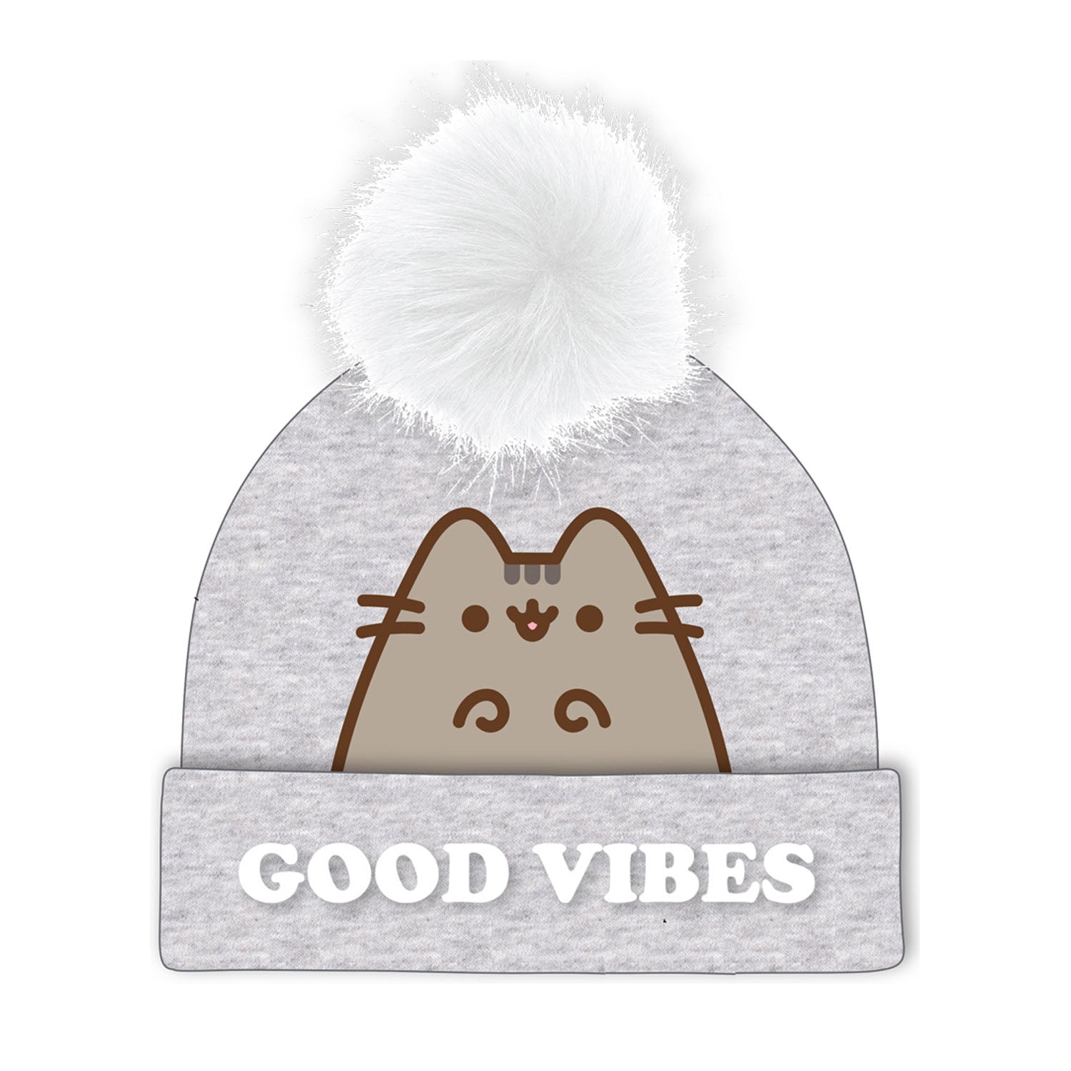 Pusheen - Bonnet à pompon Gris et Blanc "Good Vibes"