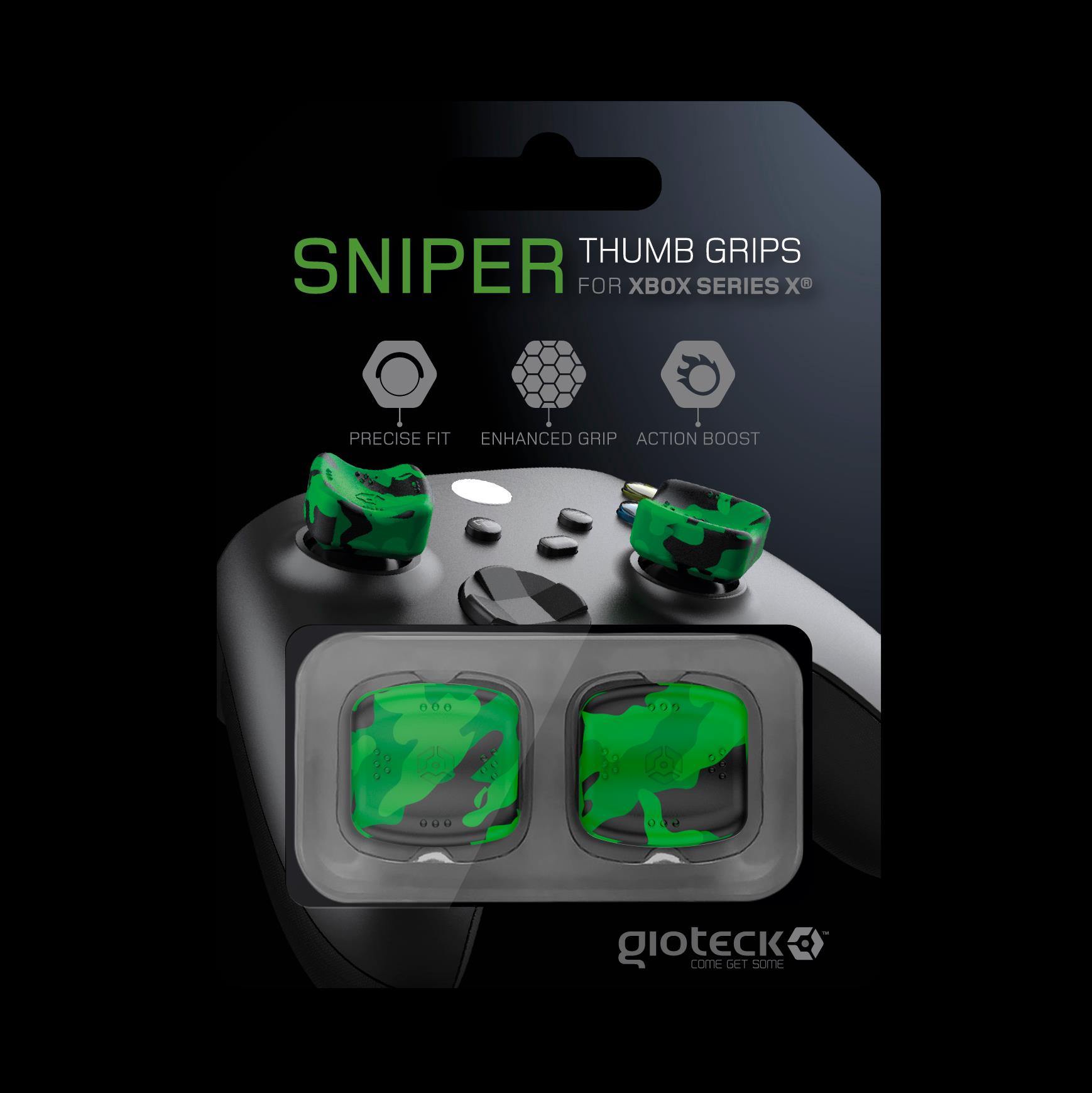 Gioteck - Reposes Pouce (Thumb Grips) Sniper Vert camouflage pour Xbox Series - flash vidéo