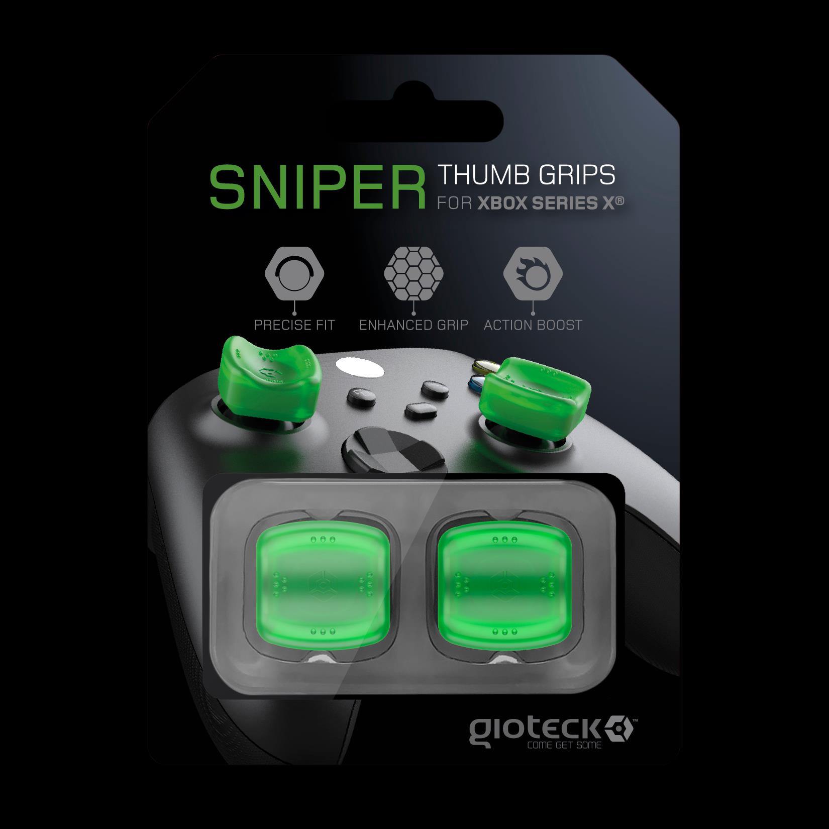 Gioteck - Reposes Pouce (Thumb Grips) Sniper Vert translucide pour Xbox Series - flash vidéo