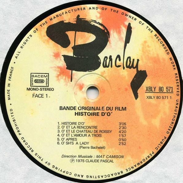 Pierre Bachelet –Histoire D'O - Bande Originale Du Film [Vinyle 33Tour