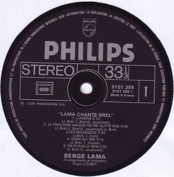 Serge Lama –Lama Chante Brel [Vinyle 33Tours]