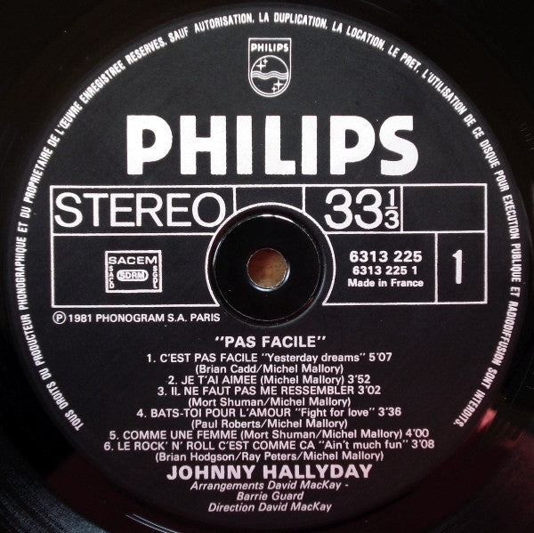 Johnny Hallyday –Pas facile [Vinyle 33Tours]