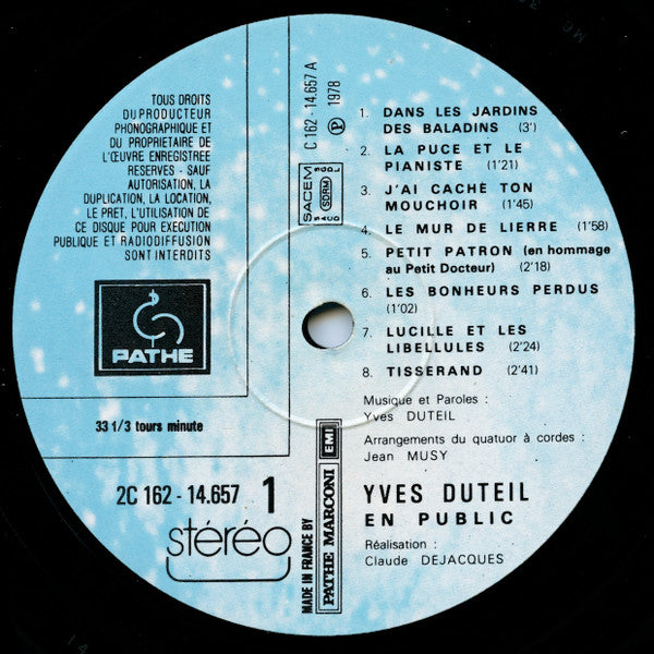 Yves Duteil – En Public [Vinyle 33Tours]