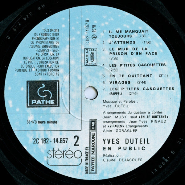 Yves Duteil – En Public [Vinyle 33Tours]